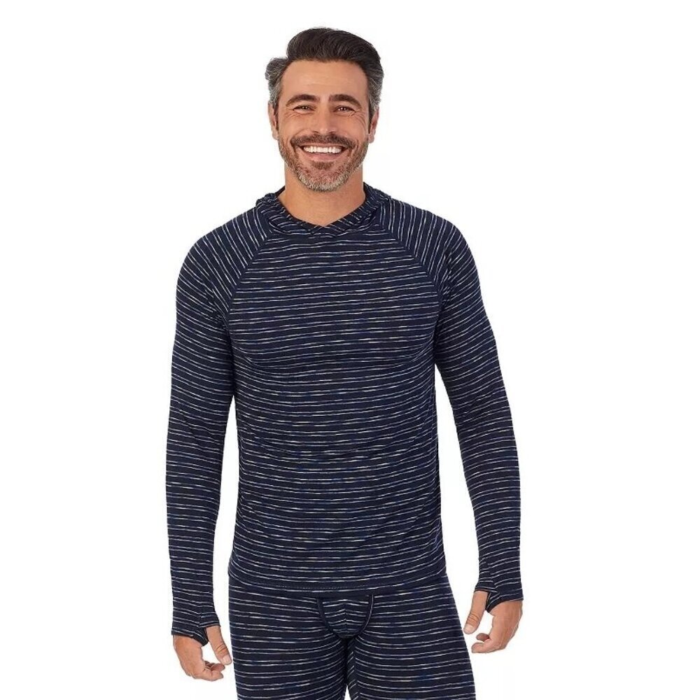Mens Cuddl Duds Blue Midweight Sport Performance Base Layer Hoodie Sz L New